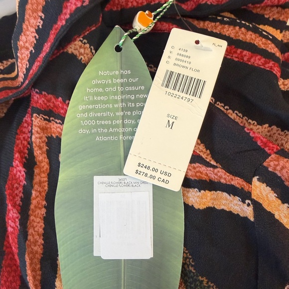 Farm Rio Black Chenille Flowers Belted Long Sleeve Mini Dress NWT Size Medium - Picture 5 of 5